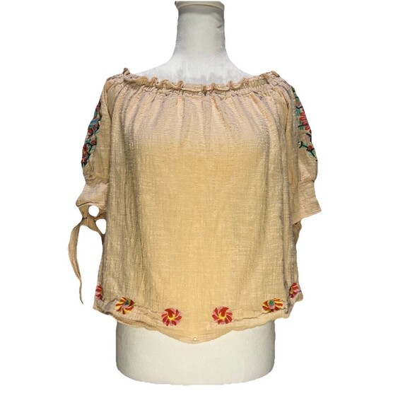 Entro Tops - ENTRO Womens M Floral Embroidered Short Tie Top Pink Boho Flowy Hippie Festival